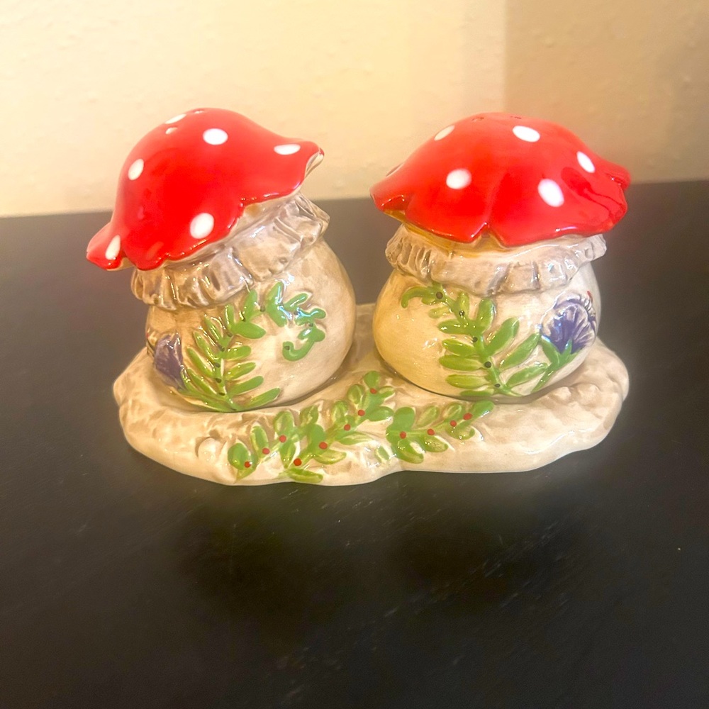 Blue Sky Mushroom Salt and Pepper Shakers